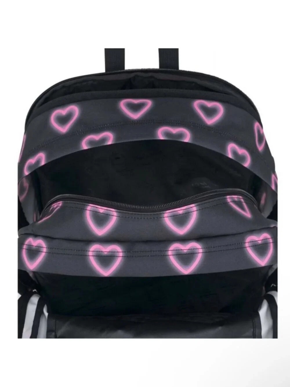 JanSport XL Big Student Happy Hearts Backpack Black Pink Hearts  15